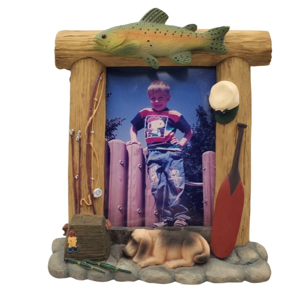 1993 Dezine Fishermans Photo Frame Trout Dog Gear Photo Frame